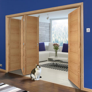 Image: Four Folding Doors & Frame Kit - Carini 7 Panel Flush Oak 3+1 - Prefinished