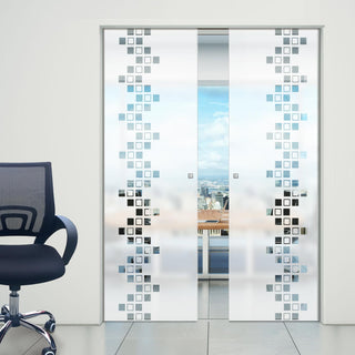 Image: Carrington 8mm Obscure Glass - Clear Printed Design - Double Absolute Pocket Door