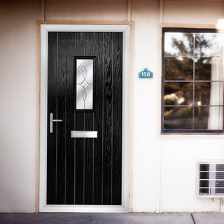 Image: Cottage Style Catalina 1 Composite Front Door Set with Flair Glass - Shown in Black