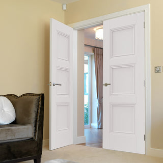 Image: J B Kind White Classic Catton Panel Primed Door Pair