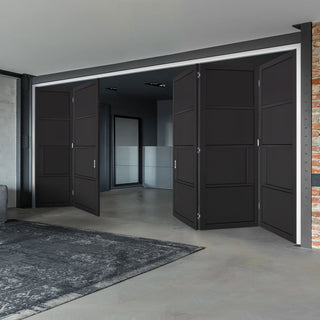 Image: Five Folding Doors & Frame Kit - Chelsea 4 Panel 3+2 - Black Painted - Prefinished