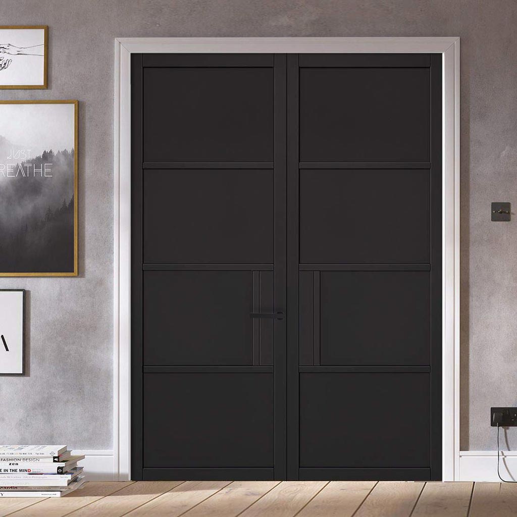 Chelsea 4 Panel Black Painted Internal Door Pair - Prefinished