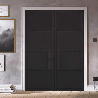 Image: Chelsea 4 Panel Black Painted Internal Door Pair - Prefinished