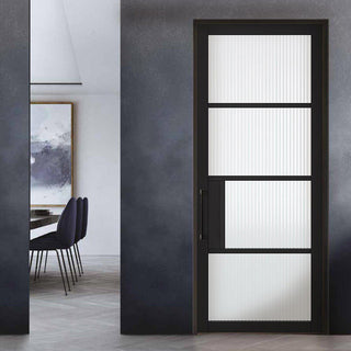 Image: Chelsea 4 Pane Black Painted Internal Door - Clear Reeded Glass - Prefinished