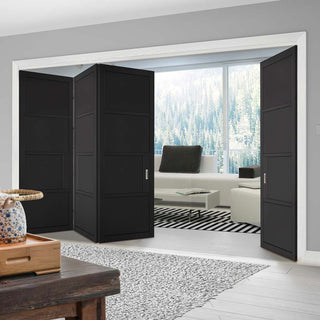 Image: Four Folding Doors & Frame Kit - Chelsea 4 Panel 3+1 - Black Primed