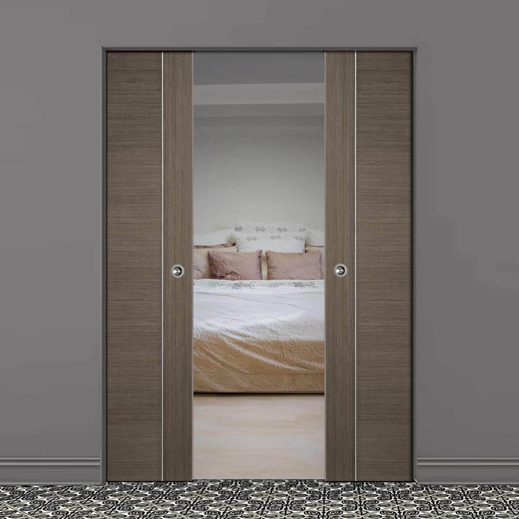 Bespoke Chocolate Grey Alcaraz Double Frameless Pocket Door - Prefinished