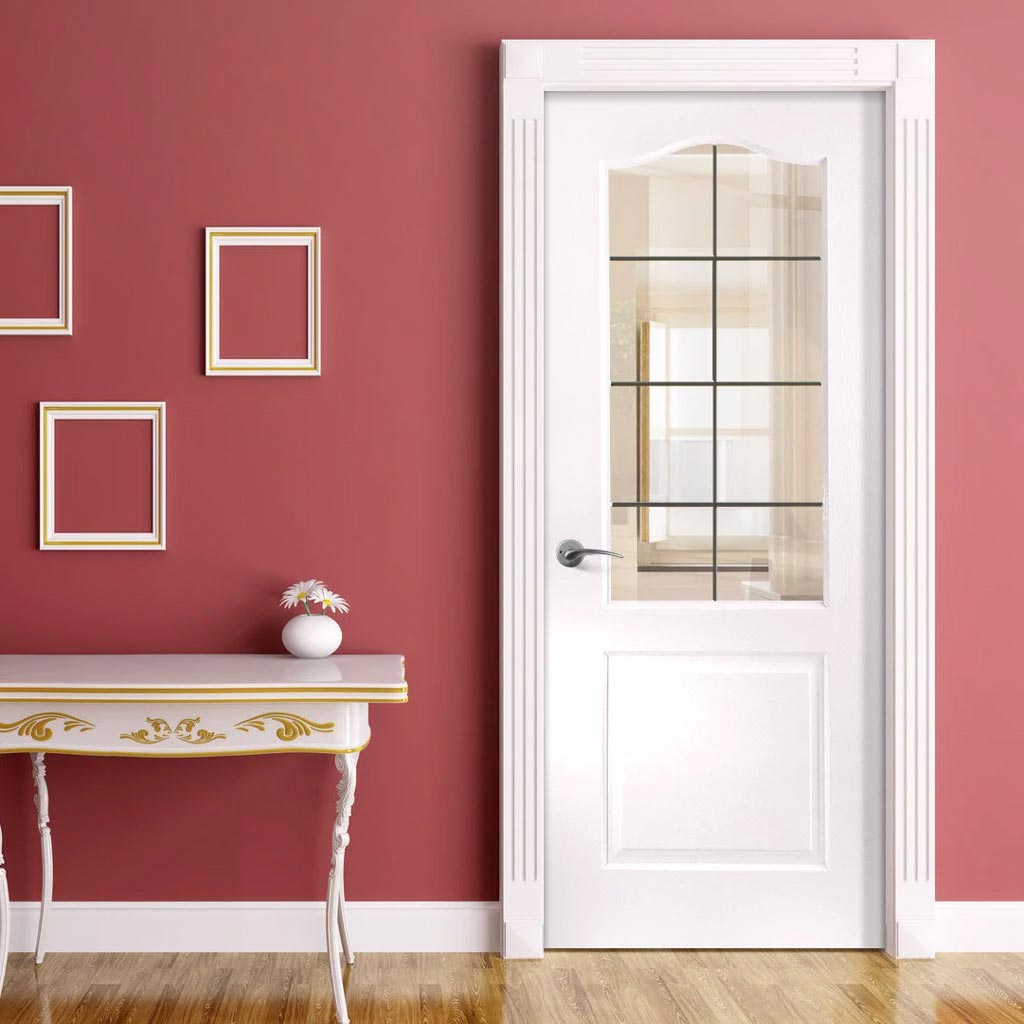 Classic Grained Internal PVC Door - Georgian Style Leaded Glass