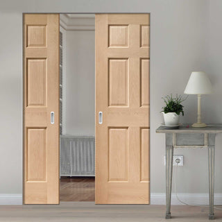 Image: Colonial Oak 6 Panel Absolute Evokit Double Pocket Door - No Raised Moulding