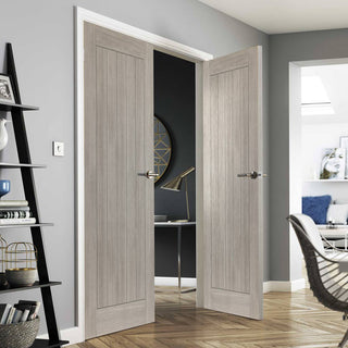 Image: J B Kind Laminates Colorado Grey Coloured Door Pair - 1/2 Hour Fire Rated - Prefinished