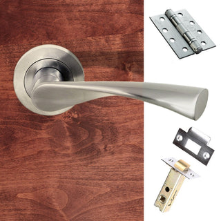 Image: Colorado Status Fire Lever on Round Rose - Satin Nickel Handle Pack