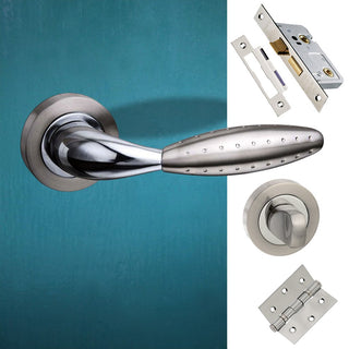 Image: Oran Mediterranean Bathroom Lever On Rose - Satin Nickel - Polished Chrome Handle Pack