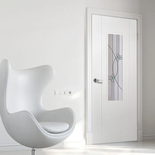 Image: White PVC contemporary door with lightly grained faces elgin fusion eclipse style toughened clear glass 