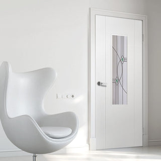 Image: White PVC contemporary door with lightly grained faces elgin fusion eclipse style toughened clear glass
