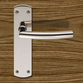 Image: Steelworx CSLP1167B Arched Lever Handles on Latch Backplate - 2 Finishes