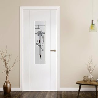 Image: White PVC contemporary door with lightly grained faces nairn macintosh style toughened clear glass
