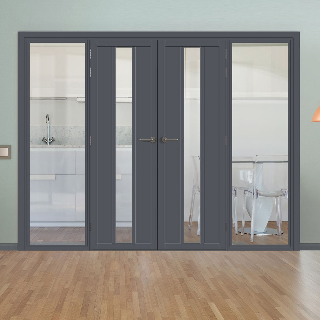 Bespoke Room Divider - Eco-Urban® Cornwall Door Pair DD6404C - Clear Glass with Full Glass Sides - Premium Primed - Colour & Size Options