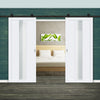 Top Mounted Black Sliding Track & Solid Wood Double Doors - Eco-Urban® Cornwall 1 Pane 2 Panel Doors DD6404SG Frosted Glass - Cloud White Premium Primed