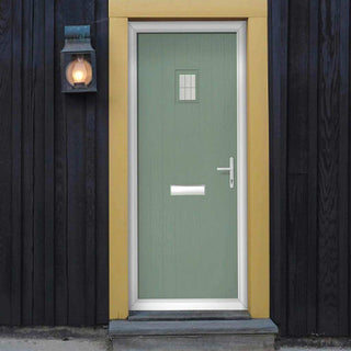 Image: OUTLET - Cottage Style Aruba 1 Composite Door Set with Linear Glass - Chartwell Green - No Damage