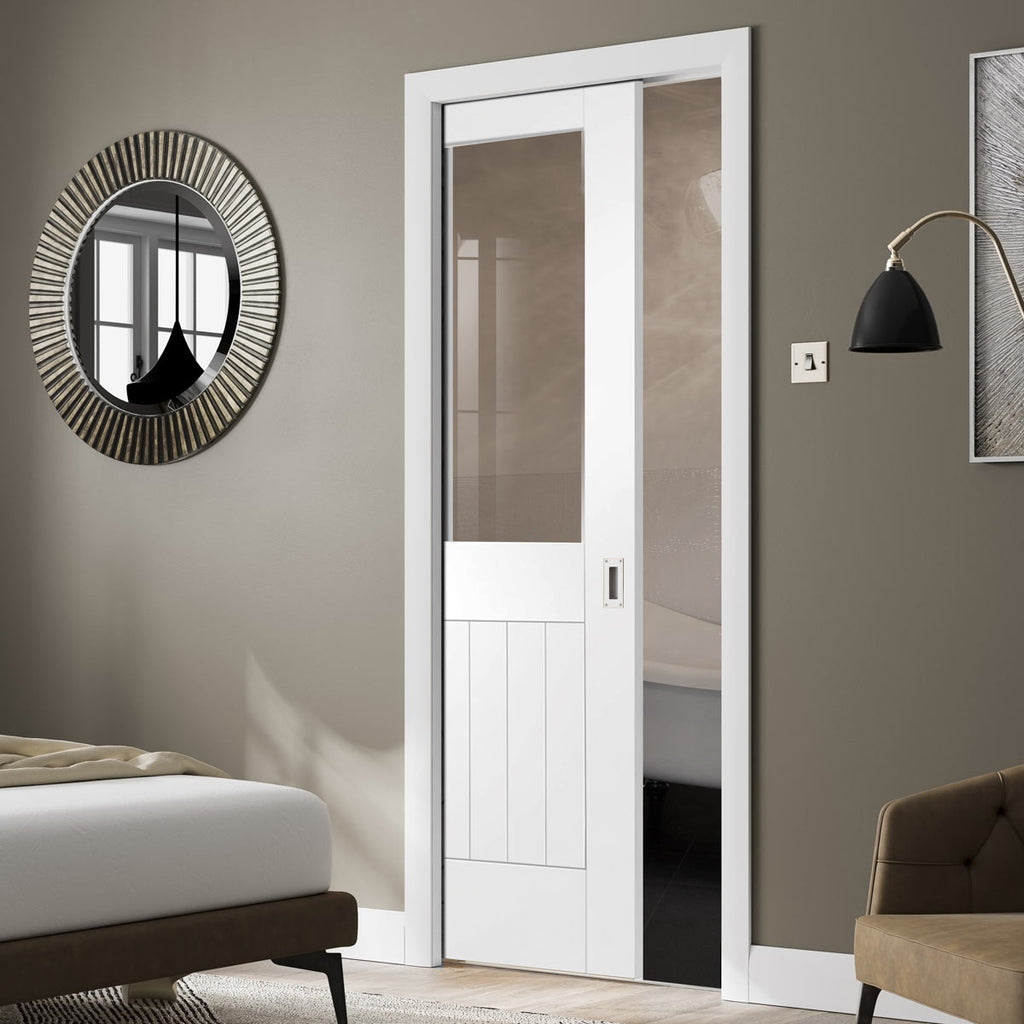 Bespoke Suffolk White Primed Glazed Single Pocket Door