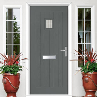 Image: Country Style Aruba 1 Composite Front Door Set with Linear Glass - Shown in Mouse Grey