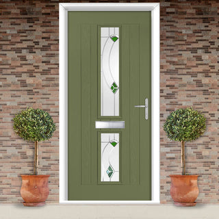 Image: Country Style Debonaire 2 Composite Front Door Set with Central Kupang Green Glass - Shown in Reed Green