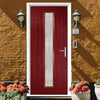 Country Style Uracco 1 Composite Front Door Set with Handle Side Linear Glass - Shown in Red