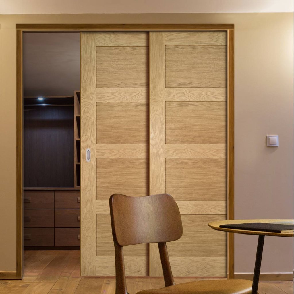 Coventry Shaker Style Oak Veneer Staffetta Twin Telescopic Pocket Doors - Unfinished
