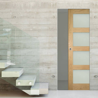 Image: Coventry Shaker Style Oak Absolute Evokit Single Pocket Door - Frosted Glass - Unfinished