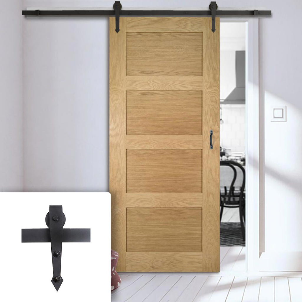 Single Sliding Door & Arrowhead Black Track - Coventry Shaker Style Oak Door - Unfinished