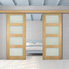 Double Sliding Door & Wall Track - Coventry Oak Door - Frosted Glass - Prefinished