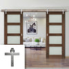 Double Sliding Door & Stainless Barn Steel Track - Coventry Walnut Prefinished Shaker Style Door - Frosted Glass