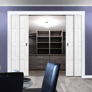 Image: Coventry Shaker Staffetta Quad Telescopic Pocket Doors - White Primed