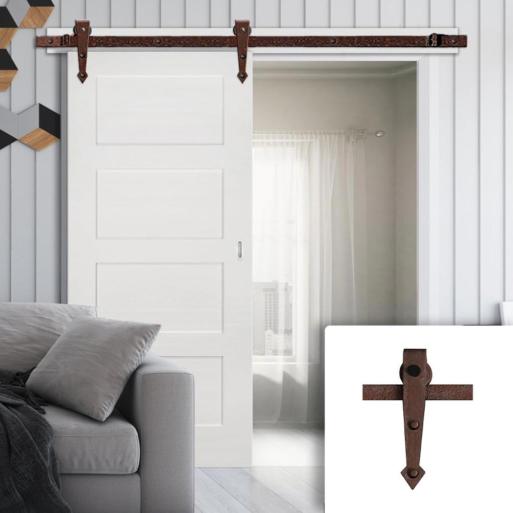 Single Sliding Door & Arrowhead Antique Rust Track - Coventry White Primed Shaker Door