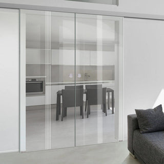 Image: Double Glass Sliding Door - Crichton 8mm Clear Glass - Obscure Printed Design - Planeo 60 Pro Kit