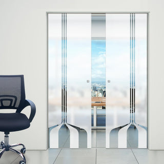 Image: Crombie 8mm Obscure Glass - Clear Printed Design - Double Absolute Pocket Door