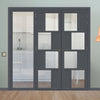 Room Divider - Handmade Eco-Urban® Cusco 4 Panel Door Pair DD6416C - Clear Glass - Premium Primed - Colour & Size Options