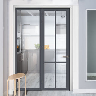 Image: Bespoke Room Divider - Eco-Urban® Bronx Door DD6315C - Clear Glass with Full Glass Side - Premium Primed - Colour & Size Options