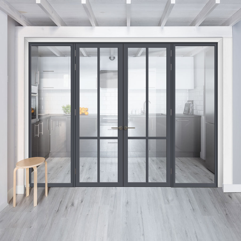 Bespoke Room Divider - Eco-Urban® Bronx Door Pair DD6315C - Clear Glass with Full Glass Sides - Premium Primed - Colour & Size Options