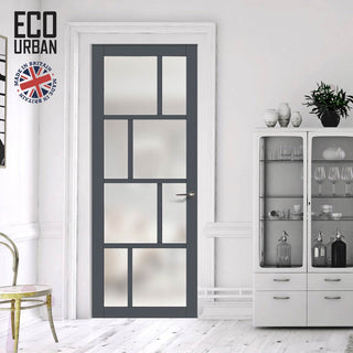 Image: Handmade Eco-Urban Kochi 8 Pane Solid Wood Internal Door UK Made DD6415SG Frosted Glass - Eco-Urban® Stormy Grey Premium Primed