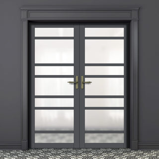 Image: Eco-Urban Metropolitan 7 Pane Solid Wood Internal Door Pair UK Made DD6405SG Frosted Glass - Eco-Urban® Stormy Grey Premium Primed