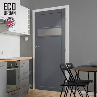 Image: Handmade Eco-Urban Orkney 1 Pane 2 Panel Solid Wood Internal Door UK Made DD6403G Clear Glass - Eco-Urban® Stormy Grey Premium Primed
