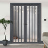 Eco-Urban Sintra 4 Pane Solid Wood Internal Door Pair UK Made DD6428G Clear Glass - Eco-Urban® Stormy Grey Premium Primed