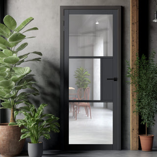 Image: JB Kind Industrial Cosmo Graphite Grey Internal Door - Clear Glass - Laminated - Prefinished
