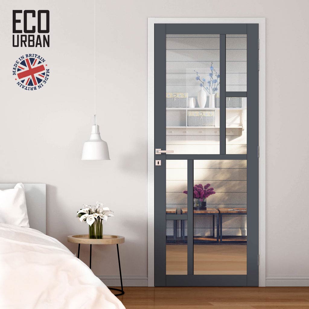 Handmade Eco-Urban Cairo 6 Pane Solid Wood Internal Door UK Made DD6419G Clear Glass - Eco-Urban® Stormy Grey Premium Primed