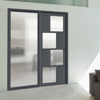 Image: Room Divider - Handmade Eco-Urban® Cusco 4 Panel Door DD6416F - Frosted Glass - Premium Primed - Colour & Size Options