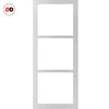 Top Mounted Black Sliding Track & Solid Wood Door - Eco-Urban® Manchester 3 Pane Solid Wood Door DD6306SG - Frosted Glass - Cloud White Premium Primed