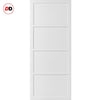 Top Mounted Black Sliding Track & Solid Wood Double Doors - Eco-Urban® Brooklyn 4 Panel Doors DD6307 - Cloud White Premium Primed