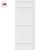 Top Mounted Black Sliding Track & Solid Wood Double Doors - Eco-Urban® Malvan 4 Panel Doors DD6414 - Cloud White Premium Primed