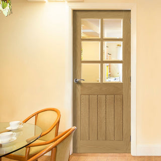 Image: Bespoke Ely Real American Oak Veneer Internal Door - Clear Bevelled Glass - Prefinished