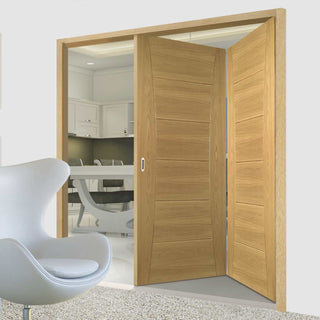 Image: Two Folding Doors & Frame Kit - Pamplona Oak Flush 2+0 - Prefinished